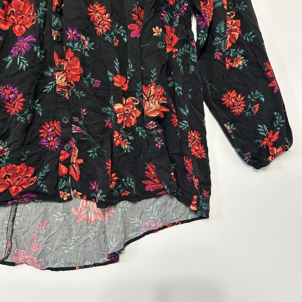 Torrid Womens Smocked Babydoll Top Size 3X Button Long Puff Sleeve Floral Print - Picture 4 of 16